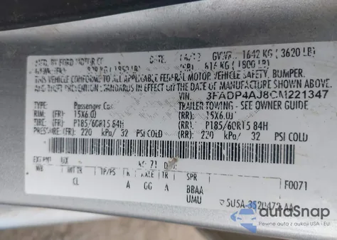 2012 Ford Fiesta S z USA, uszkodzony, nr VIN 3FADP4AJ8CM221347